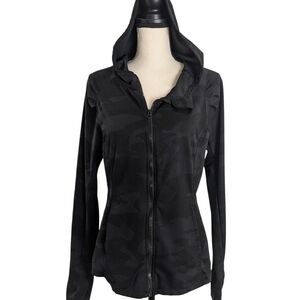Yogalicious Black Camo Pattern Hooded Zip-Up Hoodie Workout Jacket Sz XL
